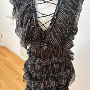 IRO Black and Pink Sheer Striped Top